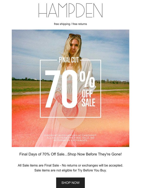 Final Days of 70% Off Sale...Shop Now Before They're Gone!