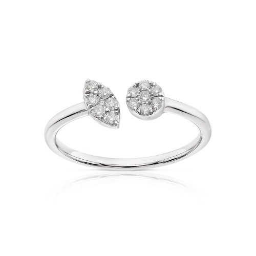 9ct White Gold 0.15ct Diamond Round & Marquise Shape Two Stone Open Ring