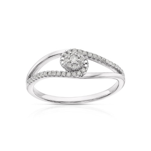 9ct White Gold 0.15ct Diamond Set Shoulders Cluster Ring
