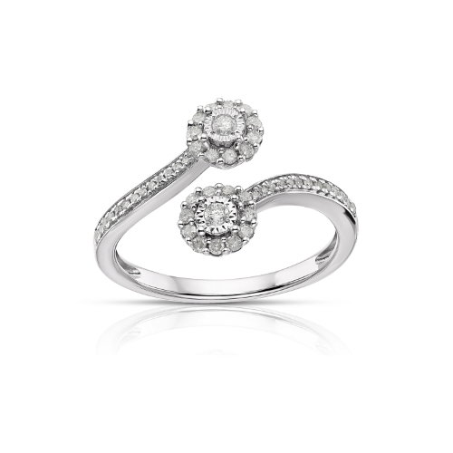 9ct White Gold 0.25ct Diamond Two Flower Open Ring