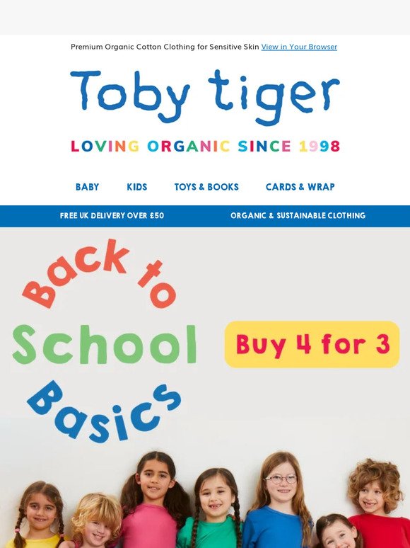 4 for 3 on Organic Basics 👕🌈 Toby Tiger