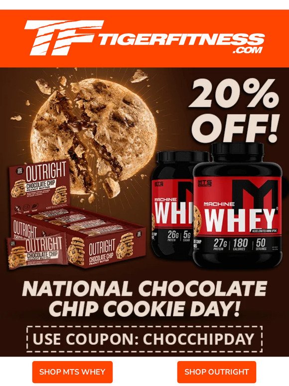 Chocolate Chip Cookie Day 🍪 20% OFF Coupon on MTS Whey & Outright Bars (Choc. Chip Flavors Only)