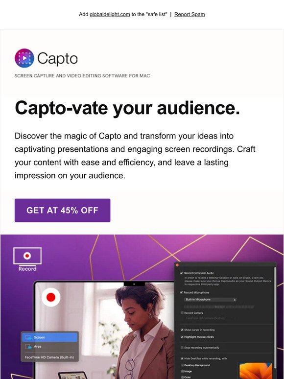 Create, spectacularly. | Get Capto for macOS at 45% off this weekend!