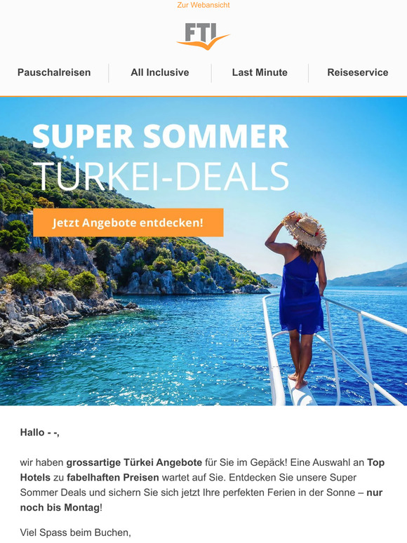 Nur noch bis Montag: Super Sommer Türkei-Deals!