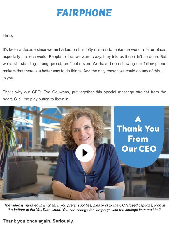 Our CEO Eva has an important message for you.