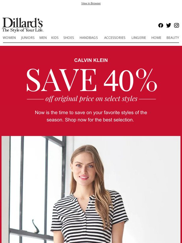 40% Off Select Ladies' Calvin Klein Clothing