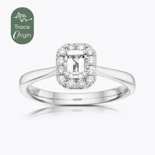 Origin Platinum 0.50ct Diamond Emerald Cut  Halo Ring