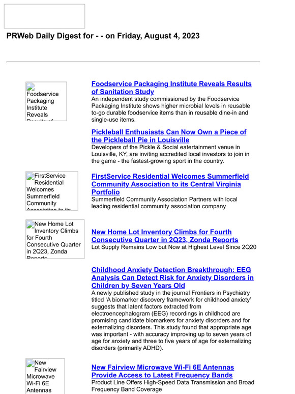 PRWeb Daily Digest for — — on Friday, August 4, 2023