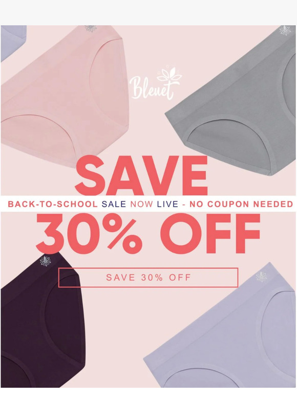 Back-to-School:  30% OFF Bleuet Briefs & More!
