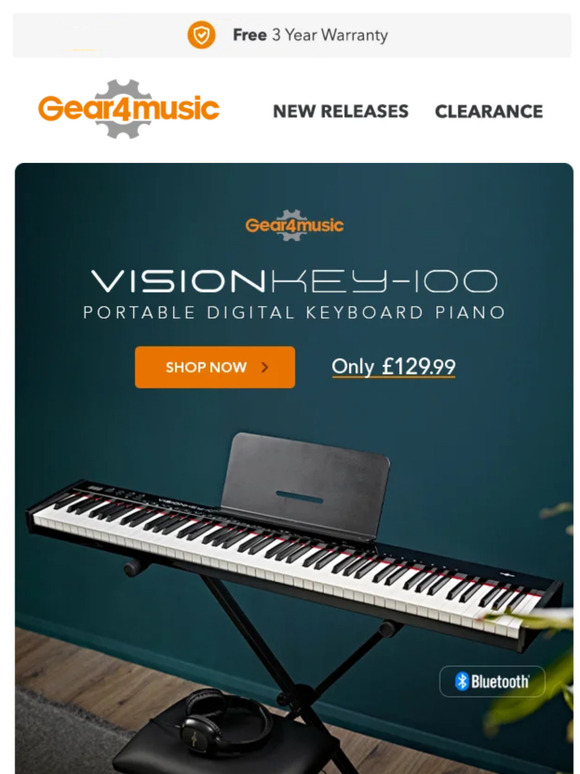 VISIONKEY-100 Digital Keyboard Piano, with Bluetooth, Stand Pack at  Gear4music