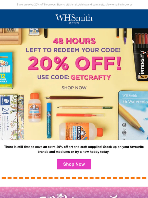 WHSmith Hurry 20 Off Art & Craft Ends Monday! Milled