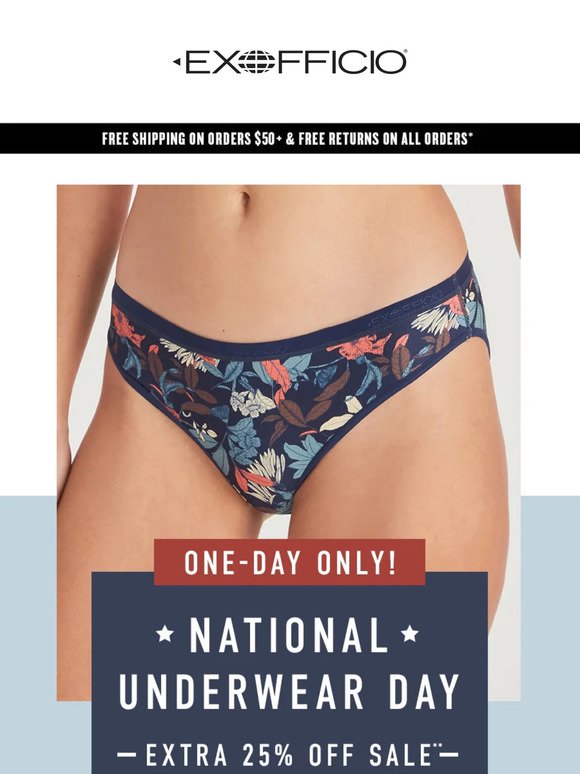 Nat’l Underwear Day = Extra 25% OFF