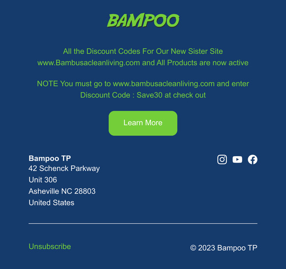 Discount Code Is now Active for 30% off At bambusacleanliving.com