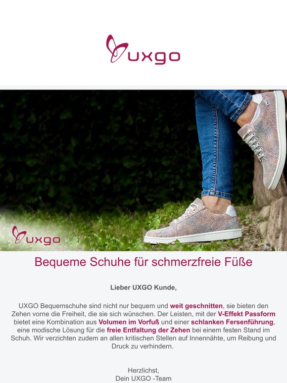 UXGO steht für Tragekomfort und 100% Zehenfreiheit