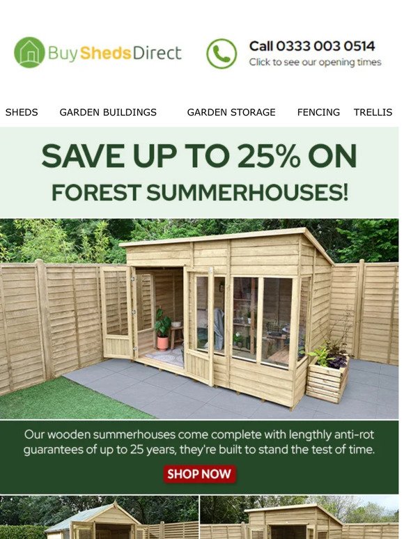 SAVE up to 25% on Forest Summerhouses! Shop the range now