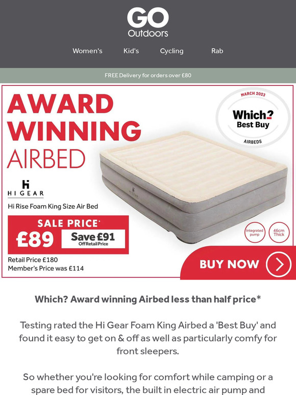 Go Outdoors Which? Award Winning Air Bed Milled