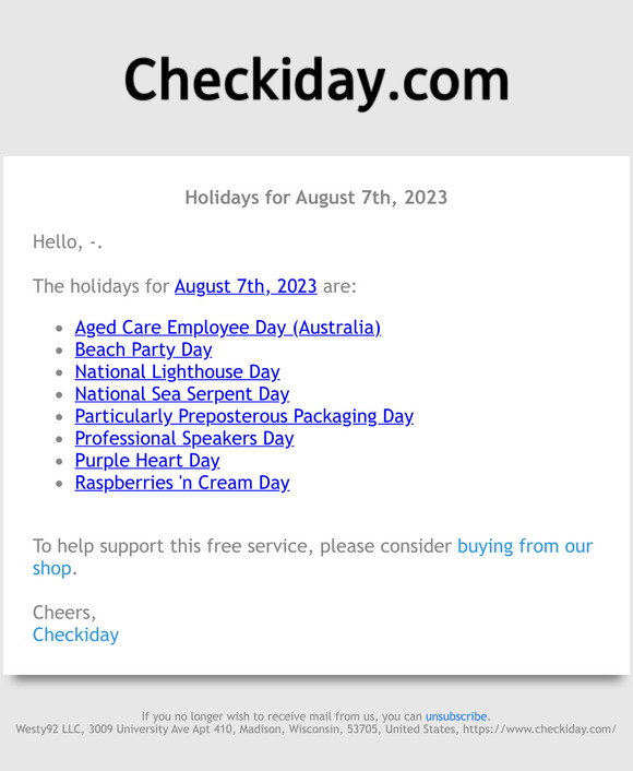 Checkiday: Holidays for August 7th, 2023! 📅🎉 | Milled