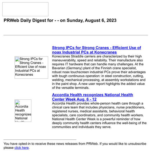 PRWeb Daily Digest for — — on Sunday, August 6, 2023