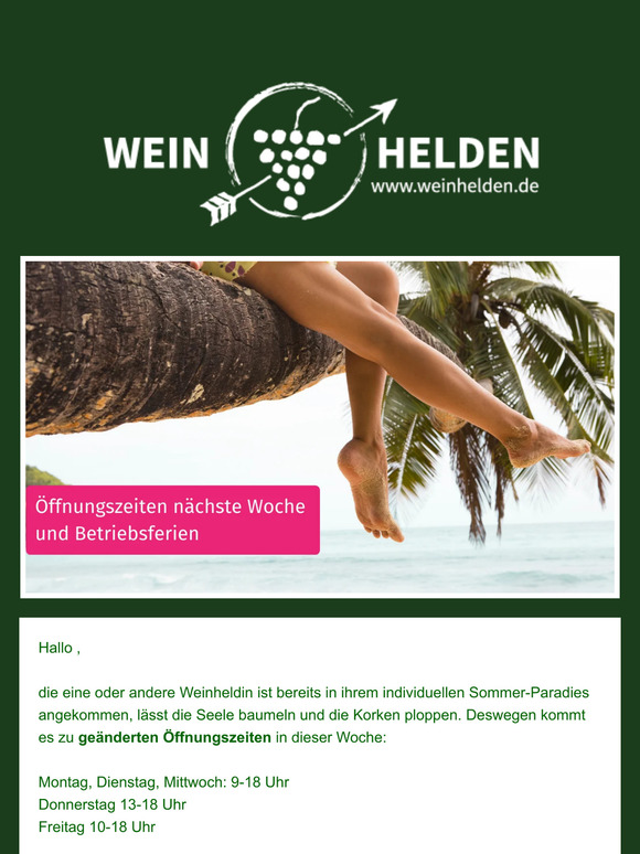 Geänderte Öffnungszeiten und bald Urlaub