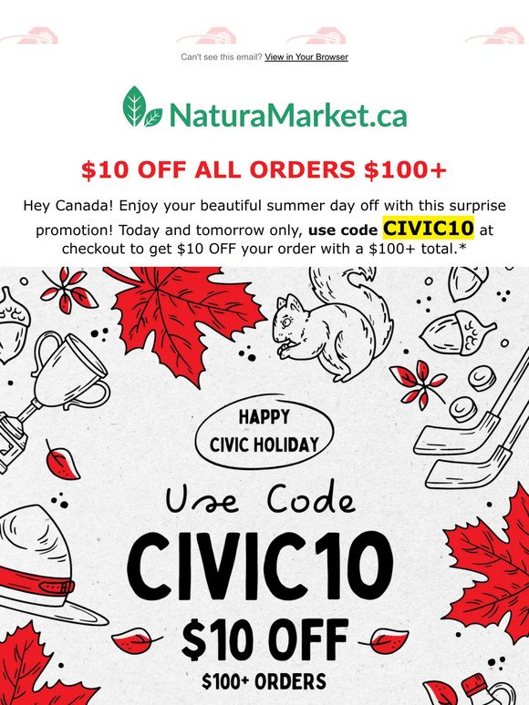 Save $10 on Your Order Today & Tomorrow 🎆 Happy Civic Holiday!