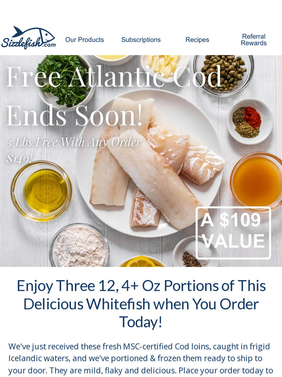 Sizzlefish 3 Lbs of Atlantic Cod FREE 🐟 Milled