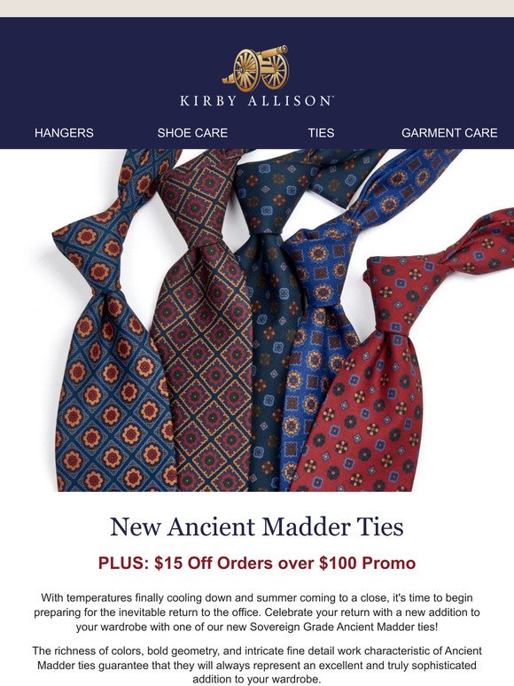 New Ancient Madder Ties + $15 Off Orders over $100 Promo