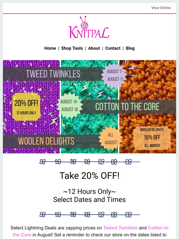 Save on your favorite KnitPal yarns in August!
