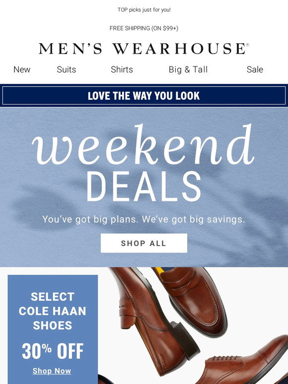 Men's Wearhouse HERE'S THE DEAL 30 off select Cole Haan Shoes 👞 Milled