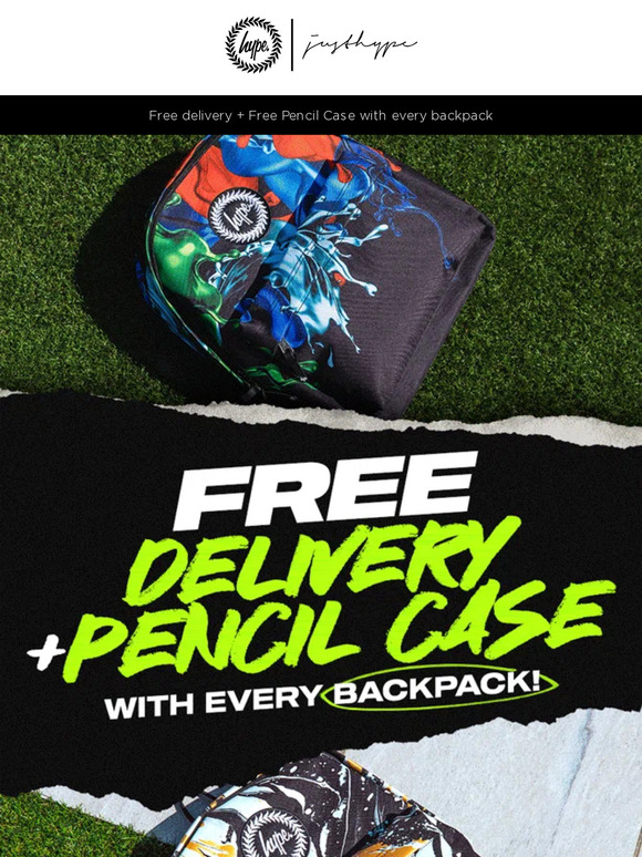 Hype : Your one stop for all school essentials! 🎒 Free delivery + Free Pencil Case with every backpack.