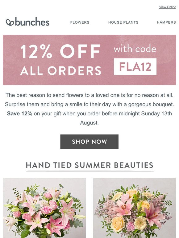 Surprise them with flowers and save 12% with code FLA12