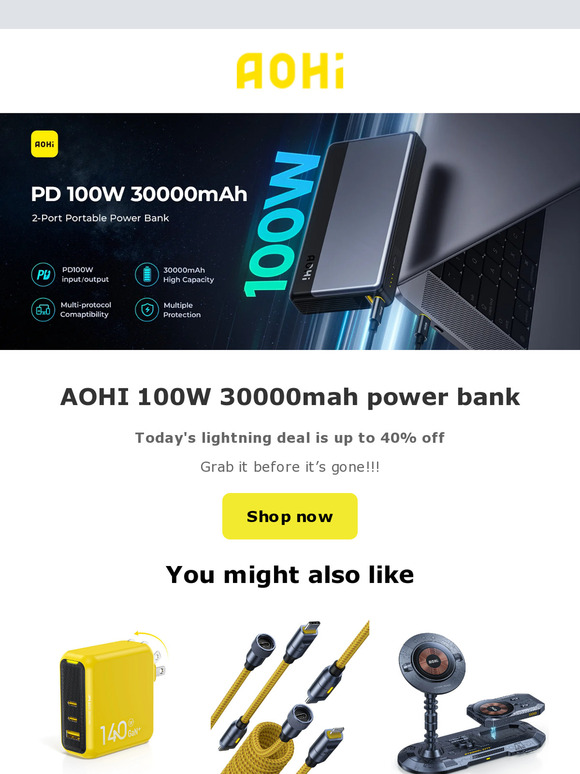 World's Most Powerful 2-in-1 40000mAh Portable Power Bank by AOHi