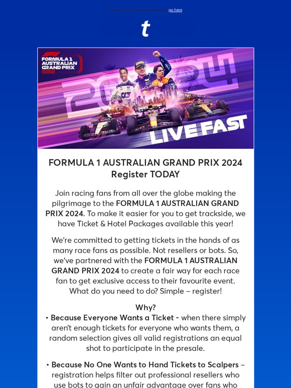 Ticketmaster FORMULA 1 AUSTRALIAN GRAND PRIX 2024 Register TODAY