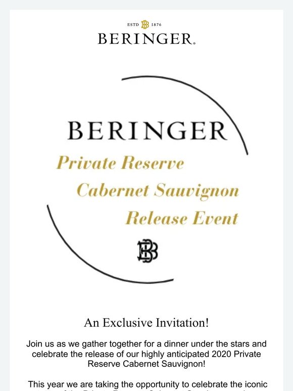 You're invited to our 2020 Private Reserve Cabernet Sauvignon Release Event!