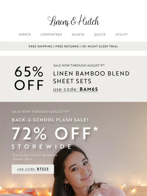 Enjoy 72% Off Storewide + 65% Off Linen Bamboo Blend Sheet Sets