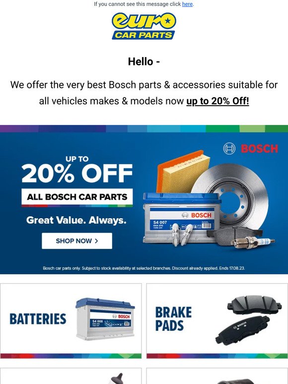 Hey, Fancy Saving Up To 20% Off Bosch Car Parts?