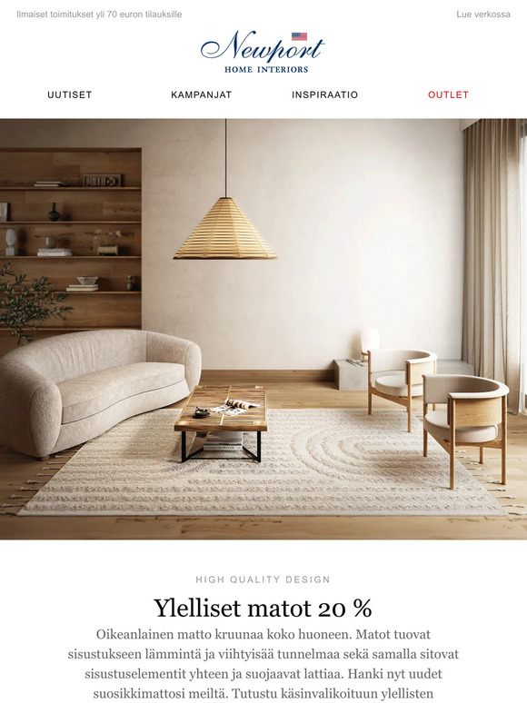 20 %:n alennus ylellisestä mattovalikoimastamme!