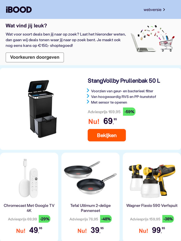 Ibood Nl Stangvollby Prullenbak L Chromecast Met Google Tv K Tefal Ultimum