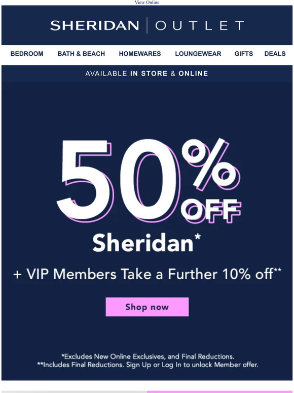 Sheridan Factory Outlet HALF PRICE On Sheridan + Further 10* Continues 🔥 Milled