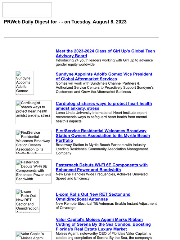 PRWeb Daily Digest for — — on Tuesday, August 8, 2023