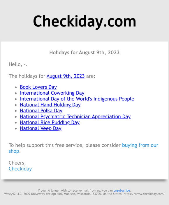 Checkiday: Holidays for August 9th, 2023! 📅🎉 | Milled