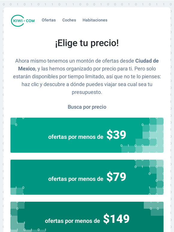 Nuevas ofertas desde Ciudad de Mexico por menos de $39