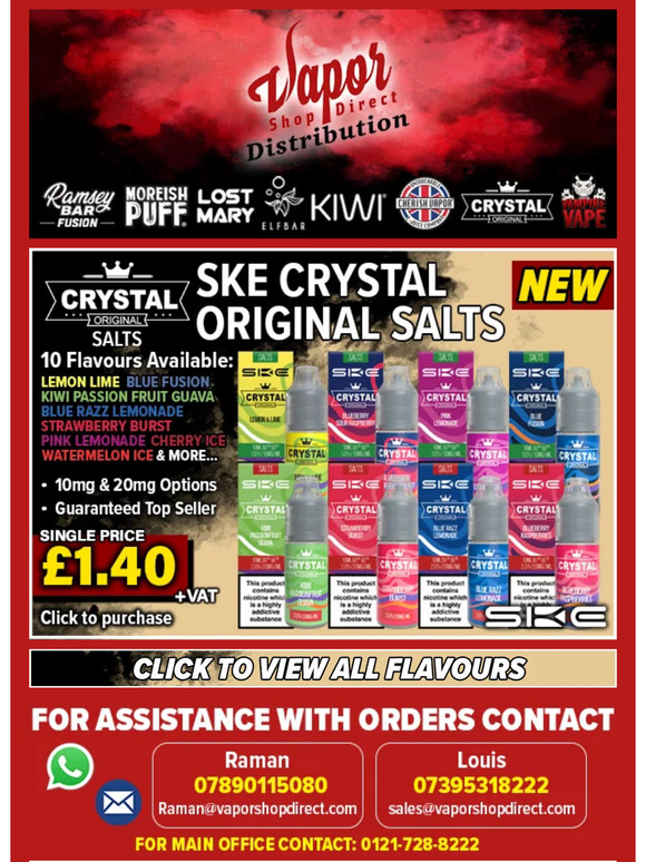 SKE Crystal, Bar Juice 5000, ELFLIQ, Elux, Pod Salt Nic Salts All Restocked today🔥🔥
