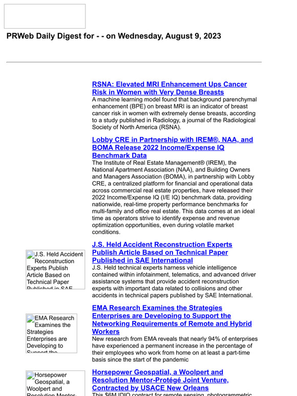 PRWeb Daily Digest for — — on Wednesday, August 9, 2023