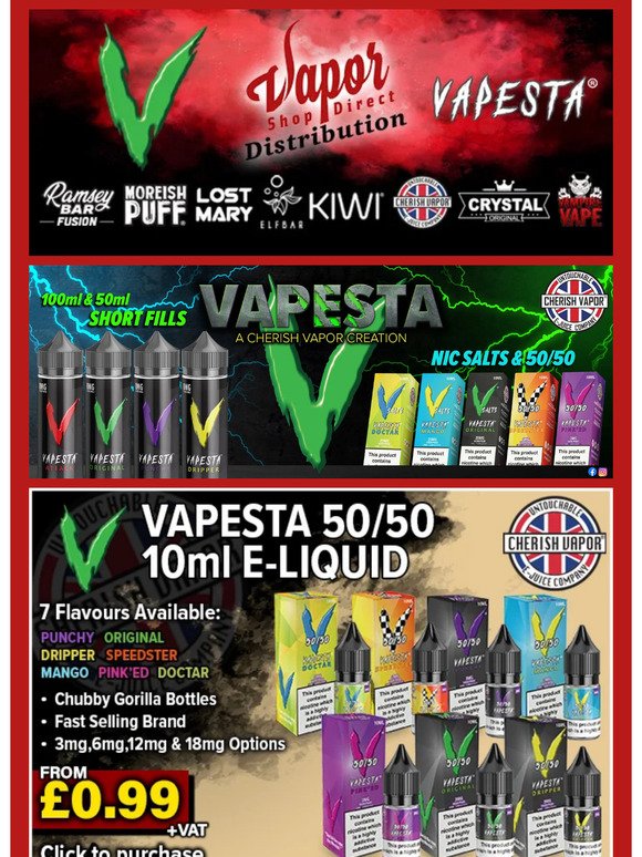 VAPESTA E-Liquids A Cherish Vapor Creation Now Available in Short Fills, Salts & 50/50 E-Liquids🔋⚡️