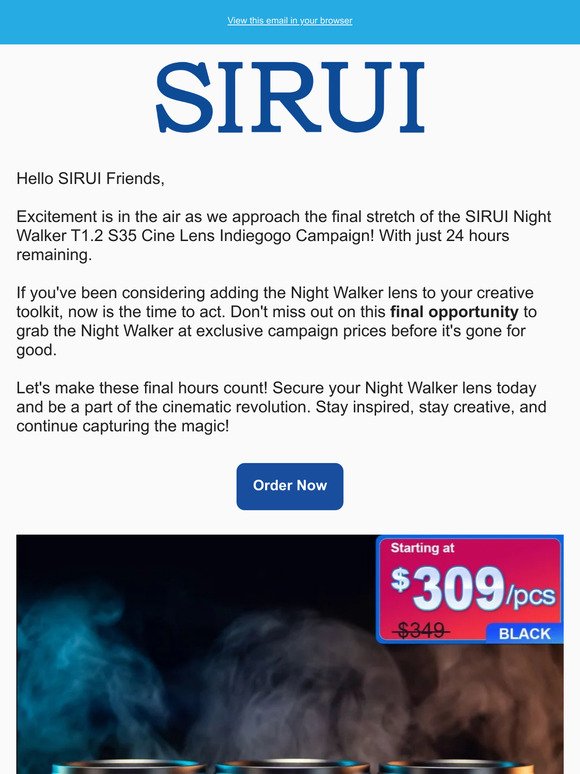 Final 24Hours:Don't Miss Out on the SIRUI Night Walker T1.2 S35 Cine Lens Indiegogo Campaign!