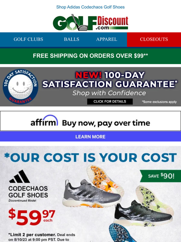 Save $90 on Select Adidas Codechaos Golf Shoes, Now $59.97