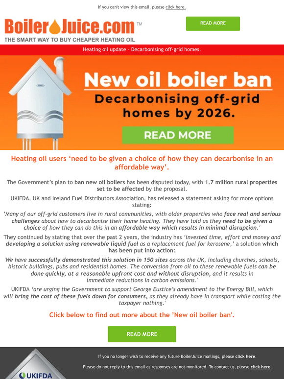 BoilerJuice: 🗞️ Update: New oil boiler ban | Milled