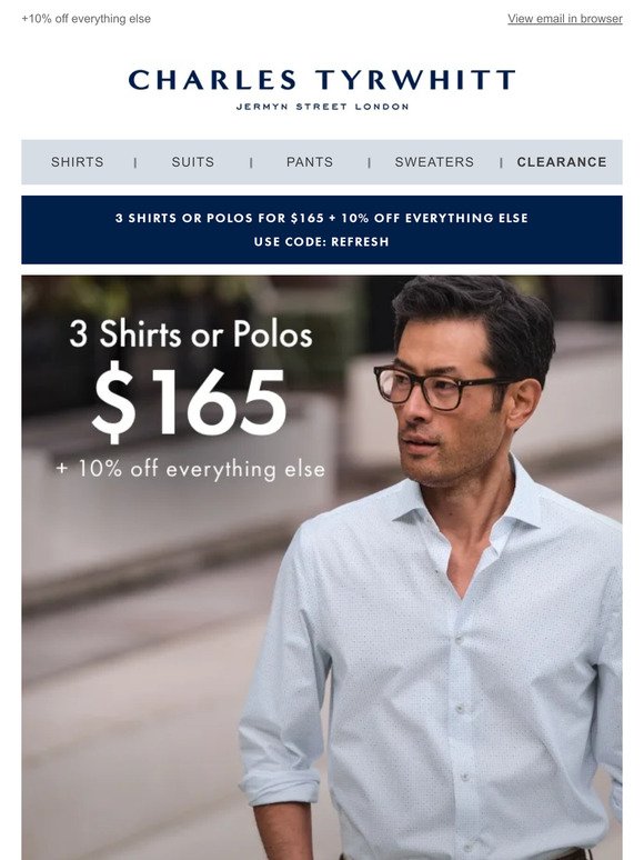 3 Shirts for $165: Starts NOW!