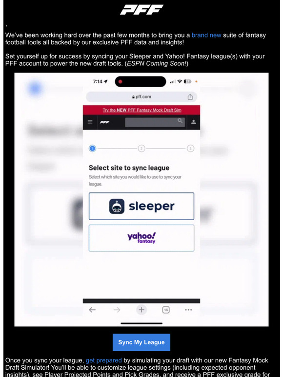 ESPN League Sync Now Available!! - Pro Football Focus