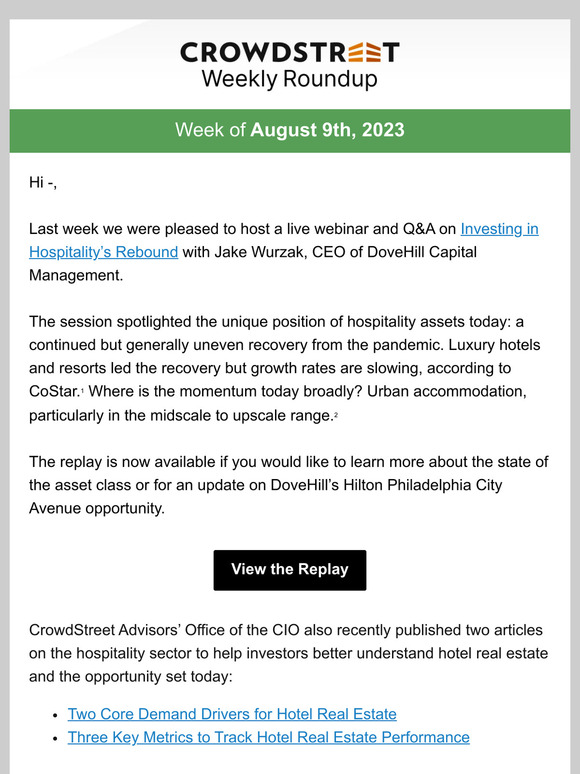 Check out what's new on the CrowdStreet Marketplace.